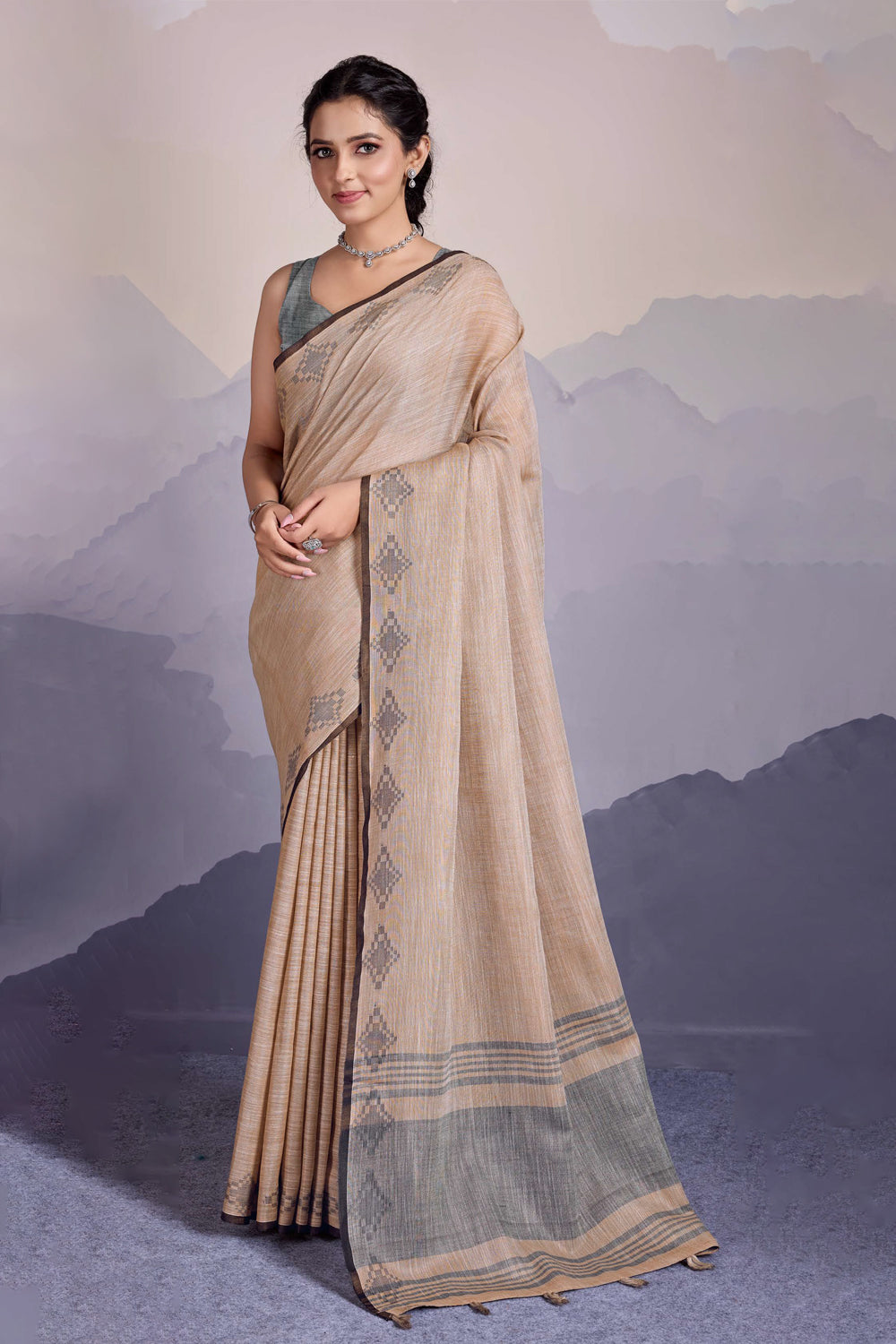 Cotton Ikkat Tie And Dye Resham Border