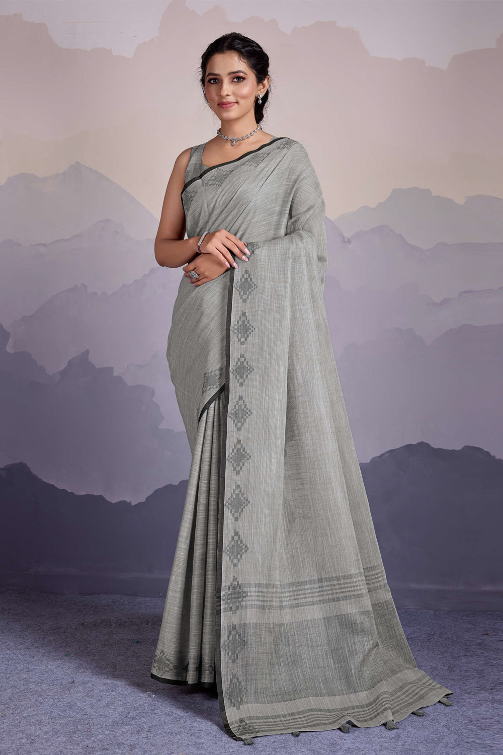 Cotton Ikkat Tie And Dye Resham Border