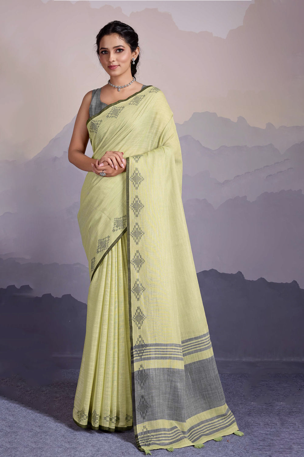 Cotton Ikkat Tie And Dye Resham Border