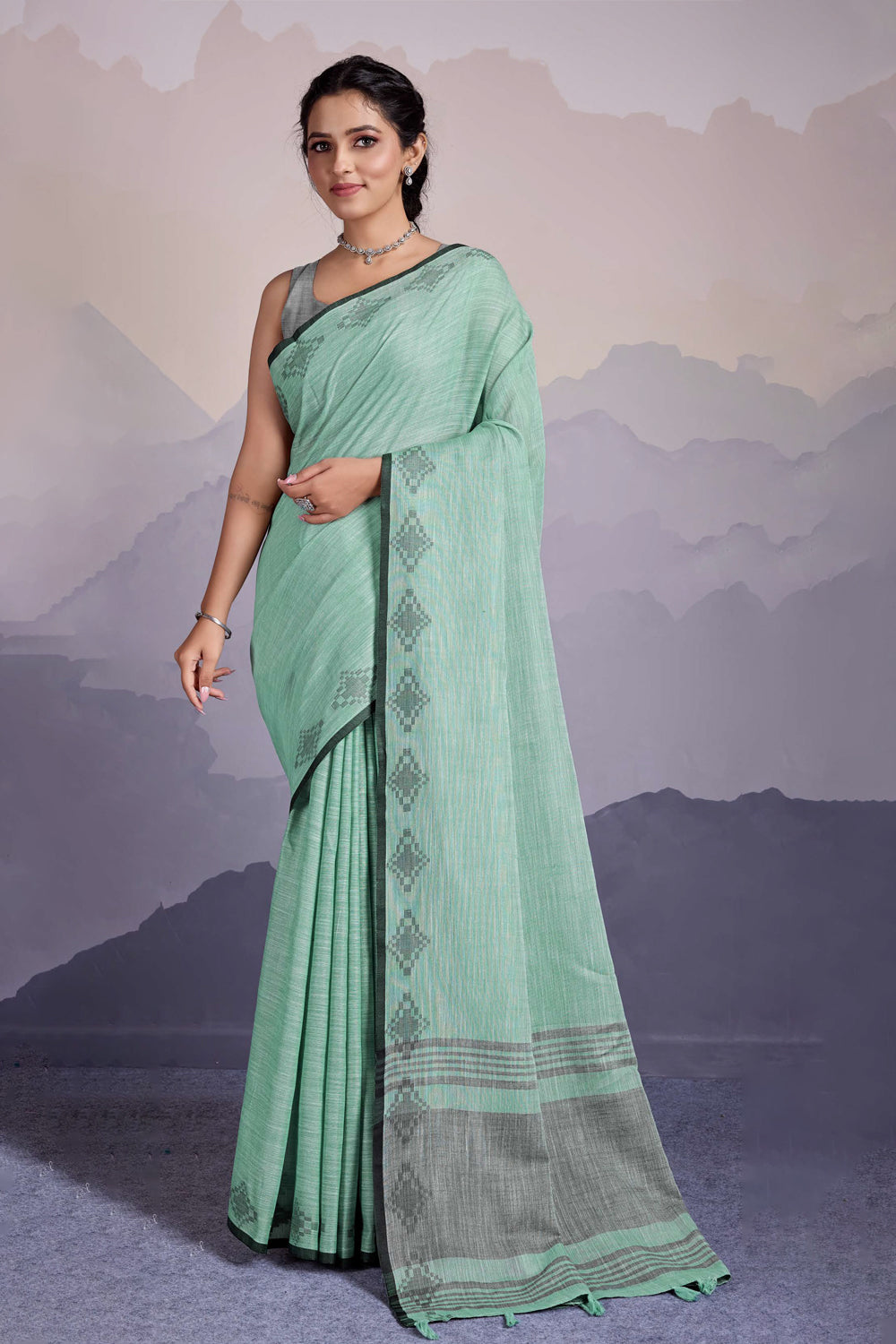 Cotton Ikkat Tie And Dye Resham Border