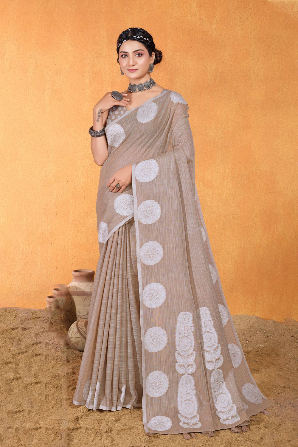 Cotton Silver Resham Motifs
