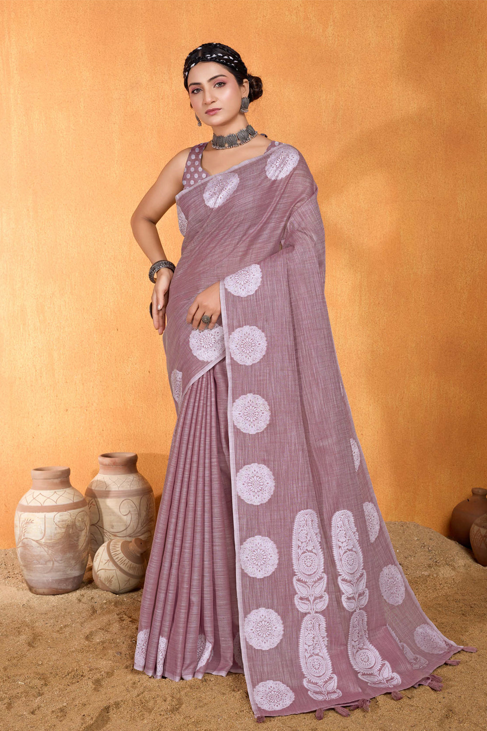 Cotton Silver Resham Motifs