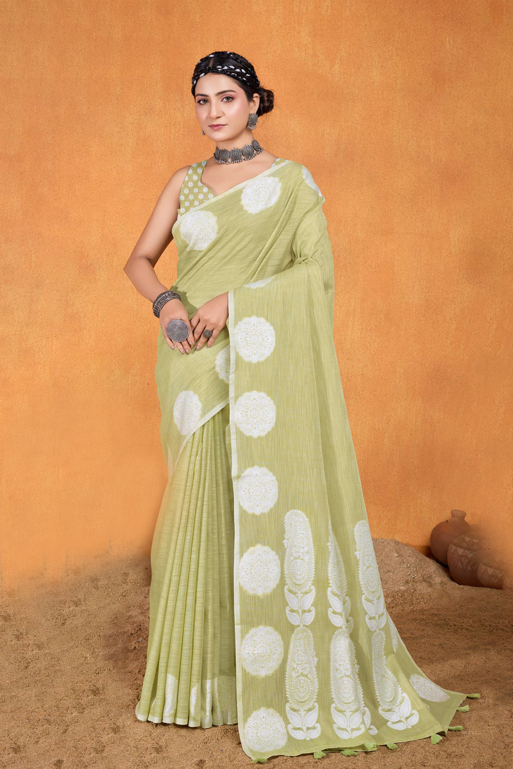 Cotton Silver Resham Motifs