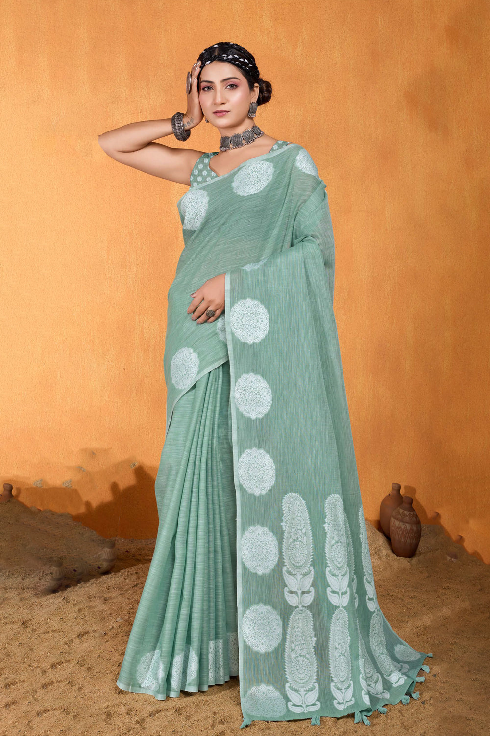 Cotton Silver Resham Motifs