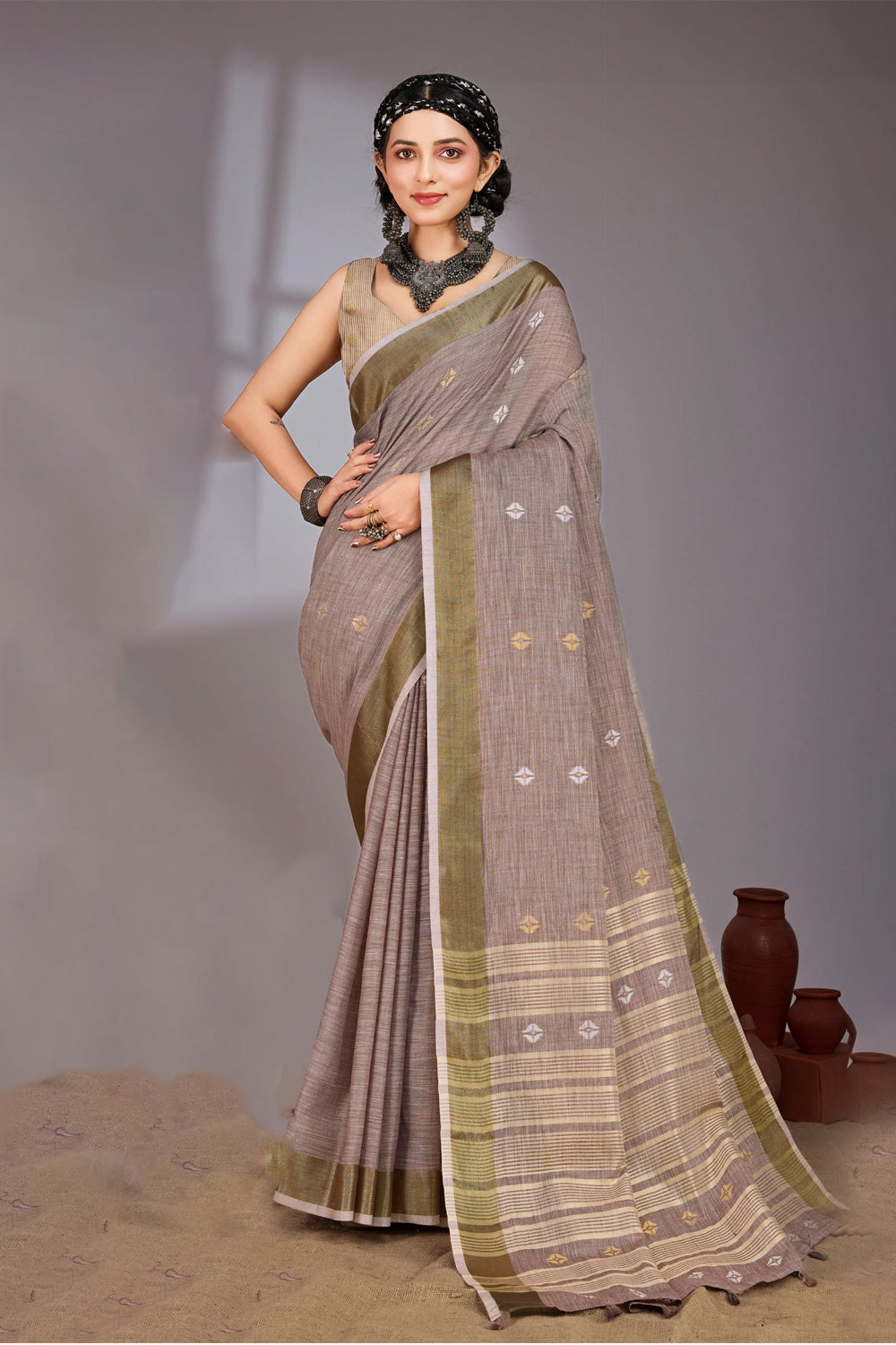 Cotton Jari Border With Resham Motifs