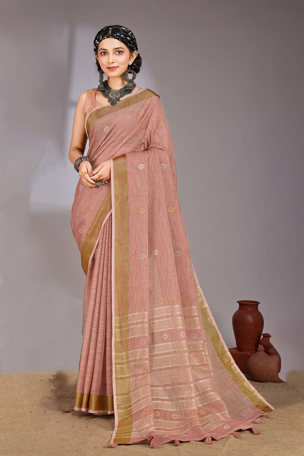 Cotton Jari Border With Resham Motifs