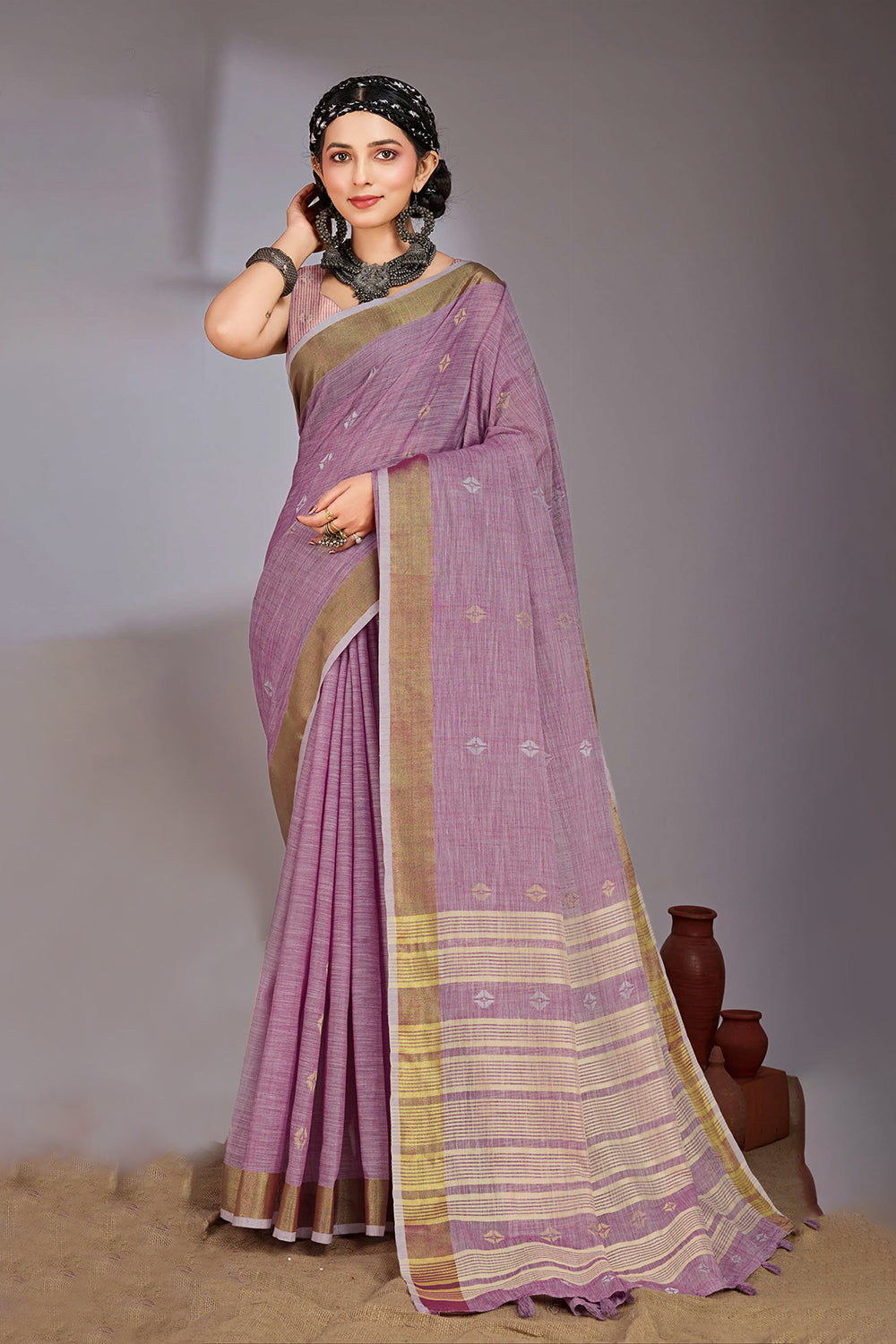 Cotton Jari Border With Resham Motifs