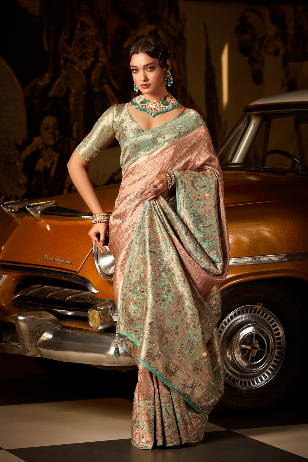Kanjivaram Brocade Weave With Sarowski Work