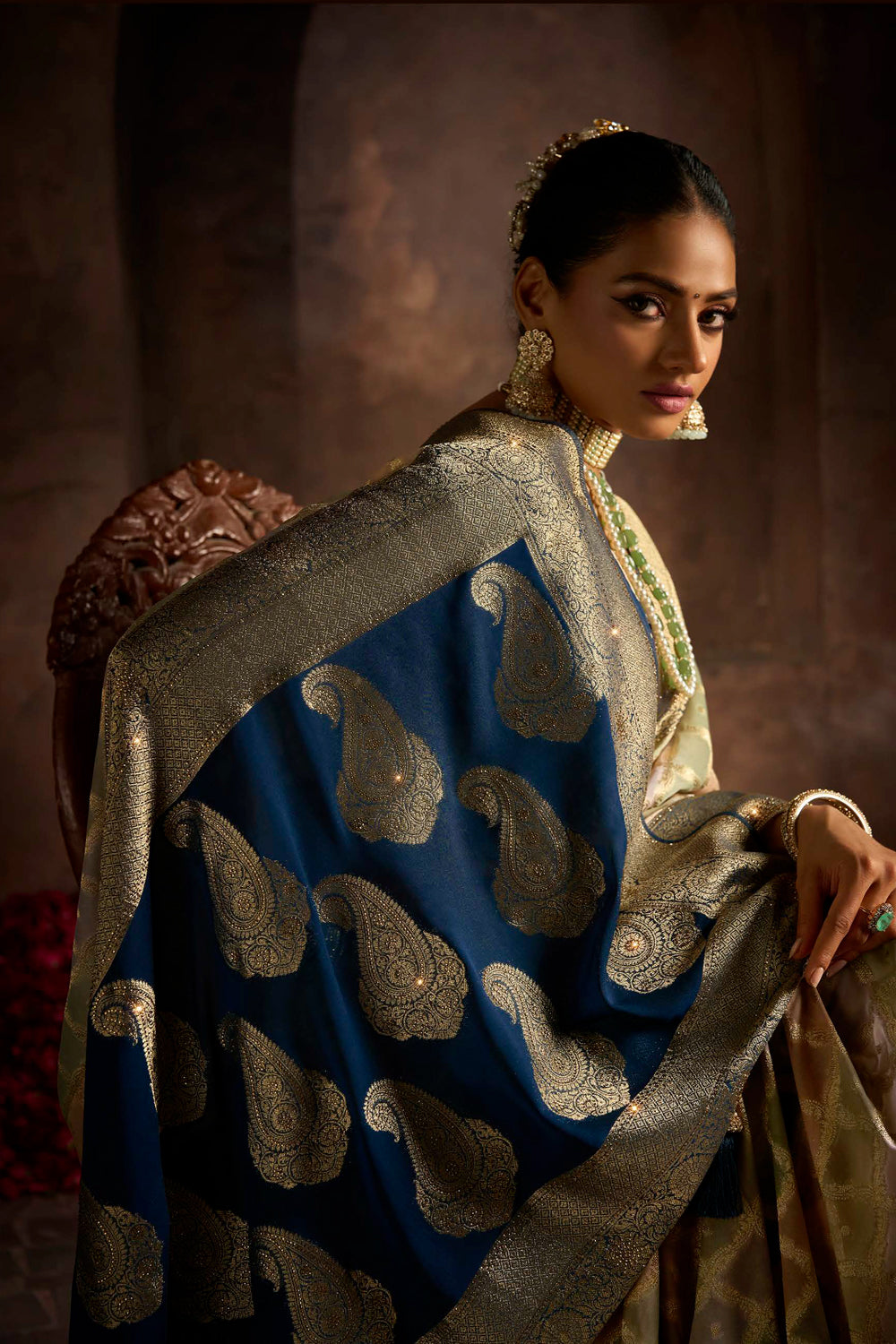 Georgette Multicolour Rangkat Weave With Sarowski Work