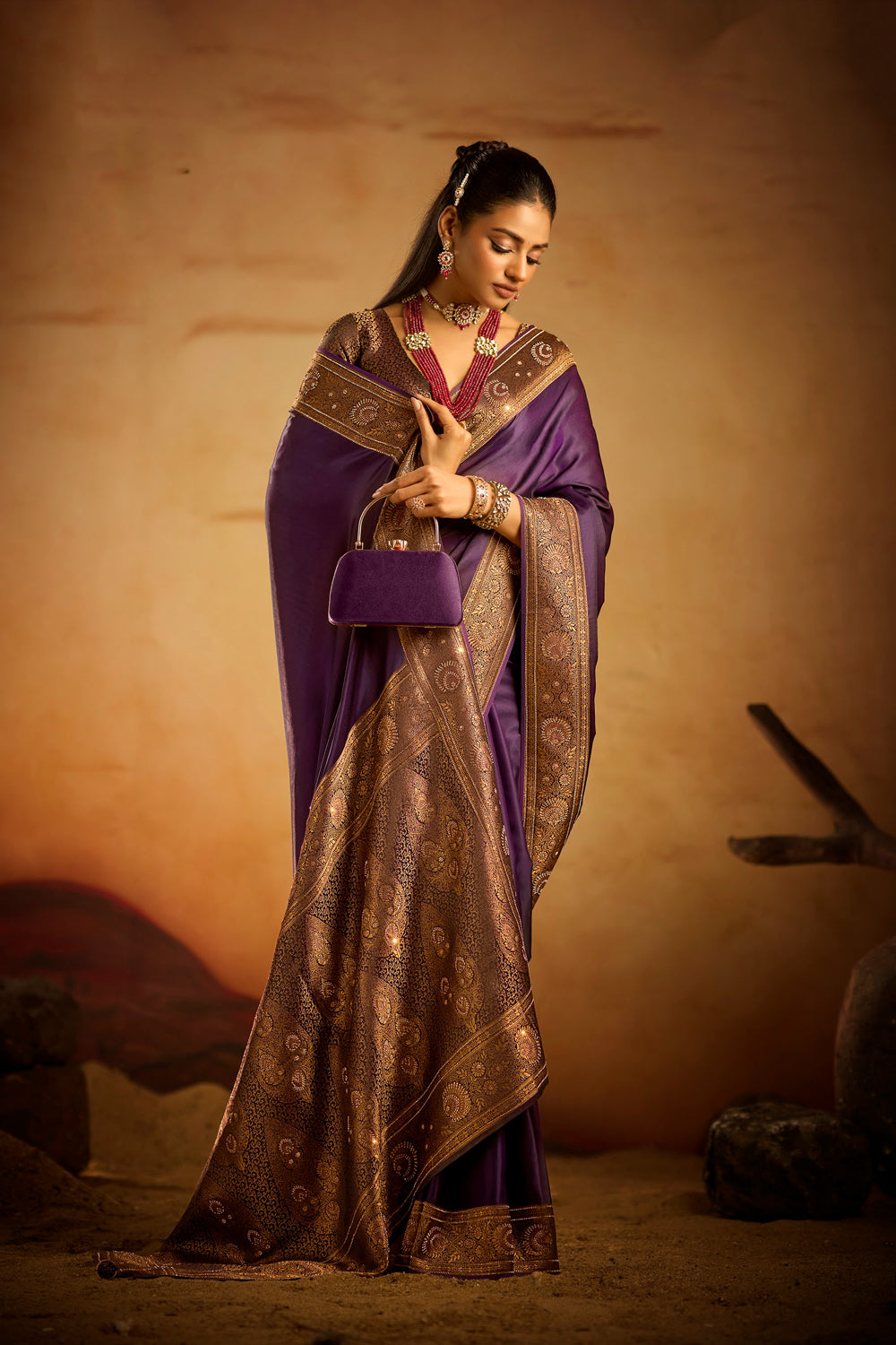 Satin Designer Plain Body Satin Weave With Sarowski Border