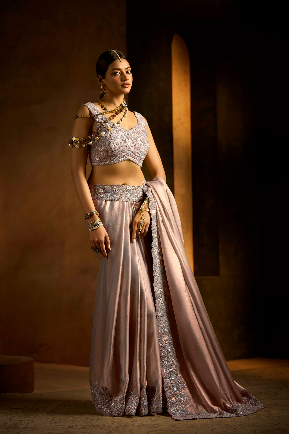 Satin Designer Plain Body With Heavy Work Border