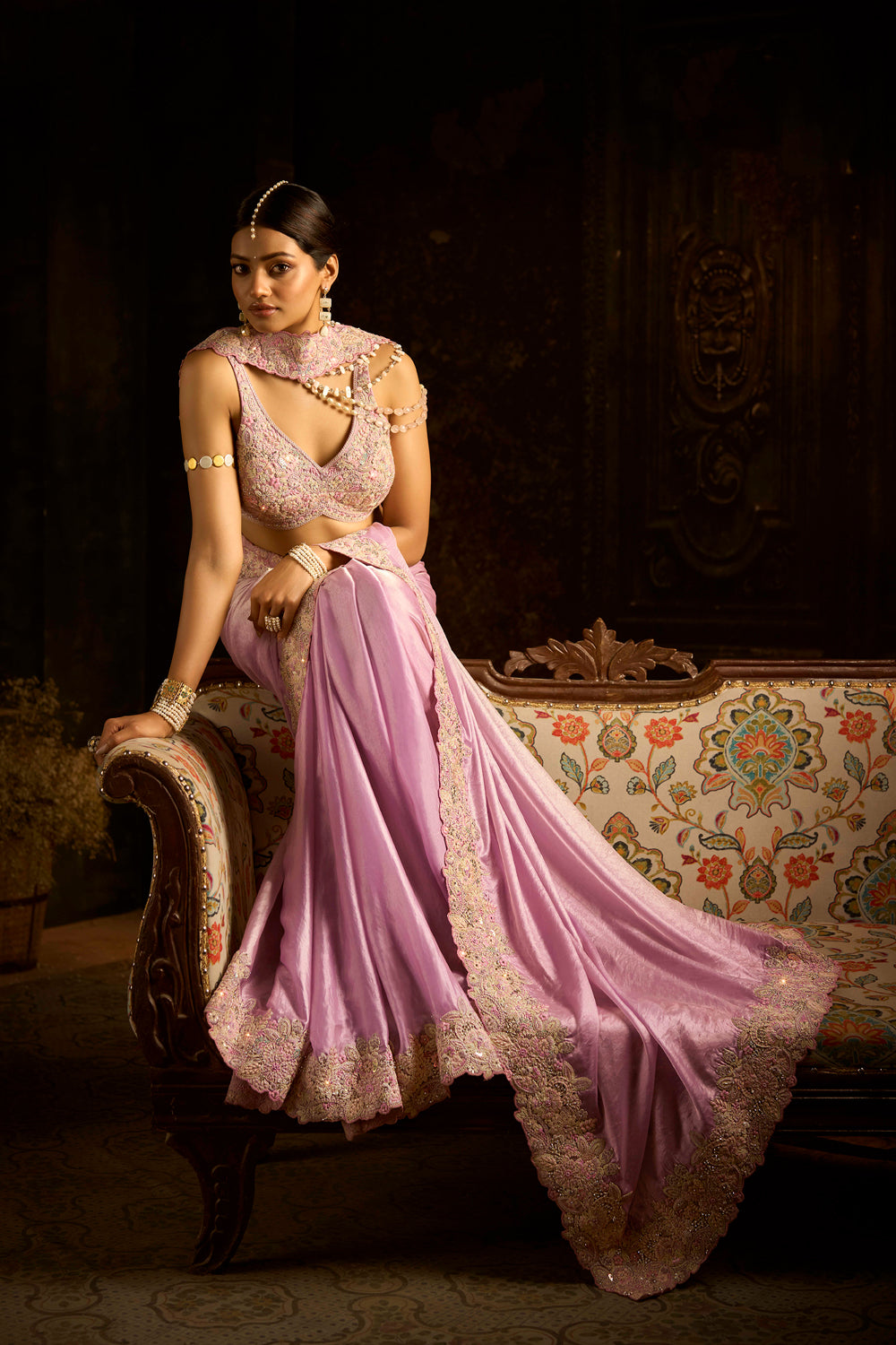 Satin Designer Plain Body With Heavy Work Border