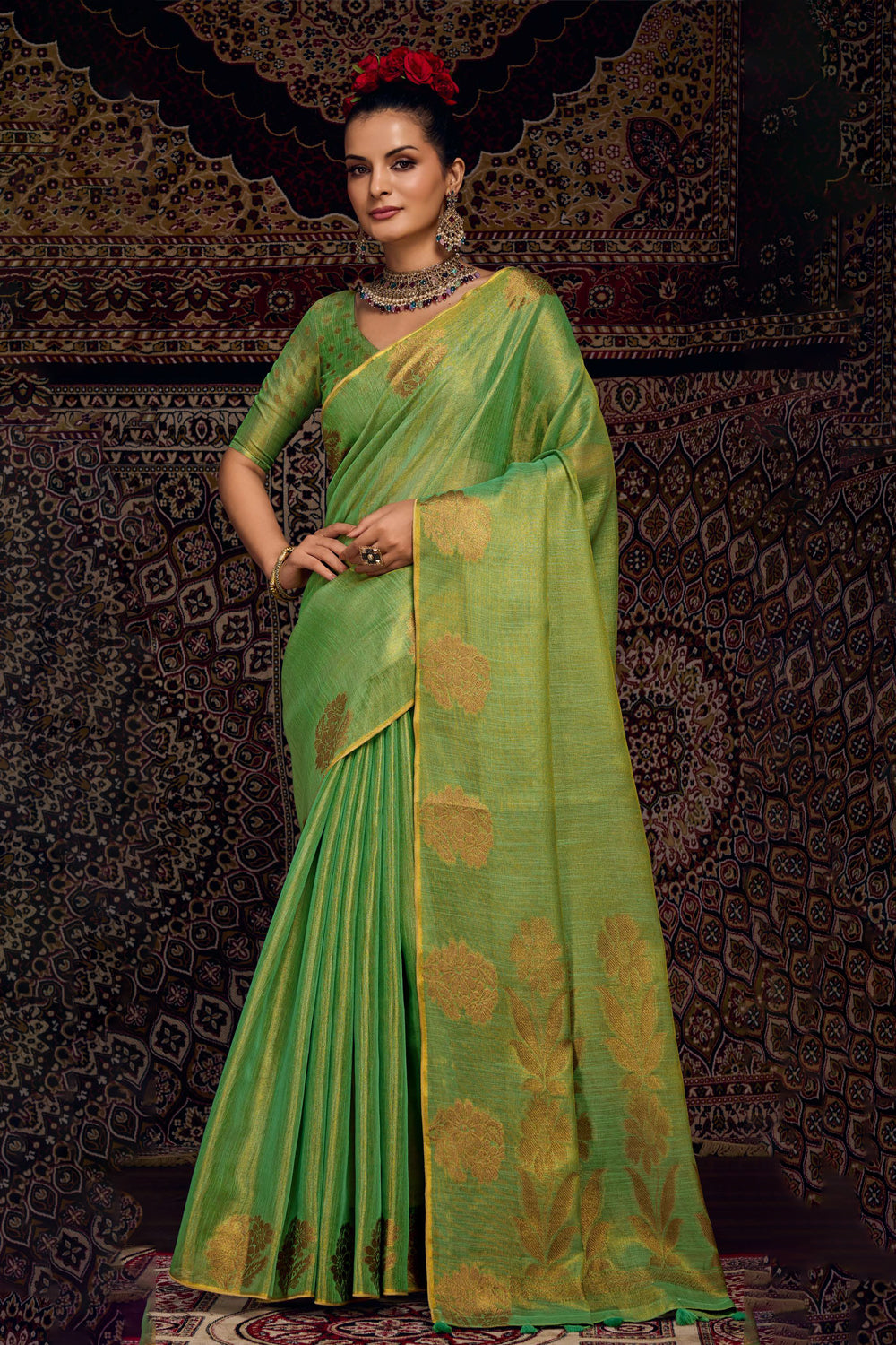 Cotton Linen Tissue Weave With Jari Motifs