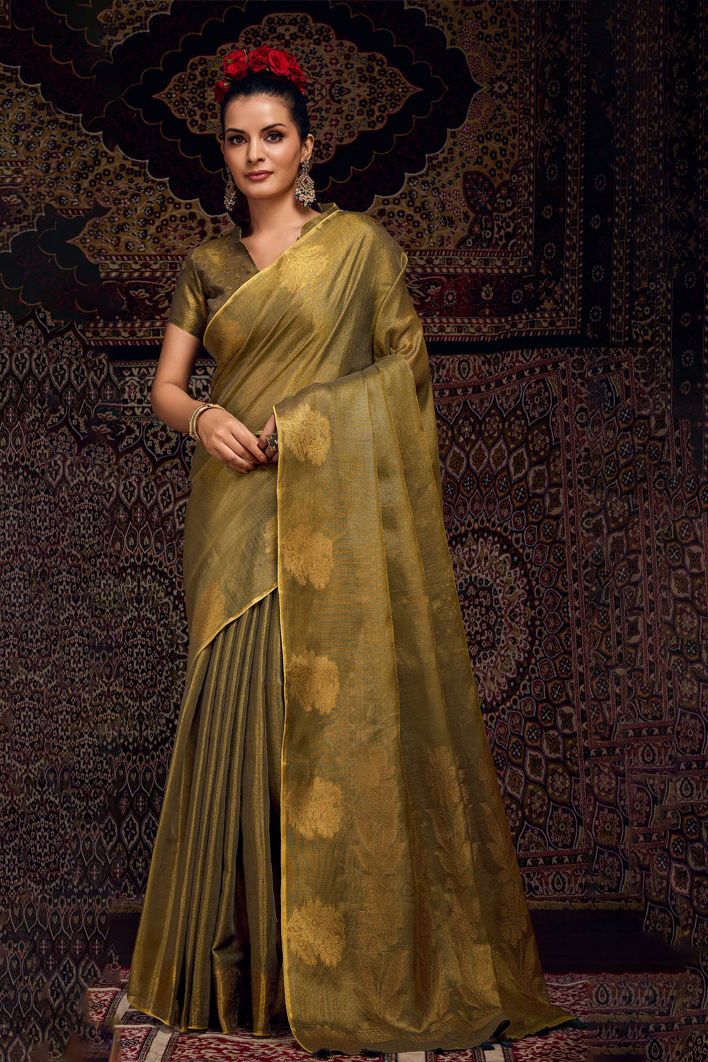 Cotton Linen Tissue Weave With Jari Motifs