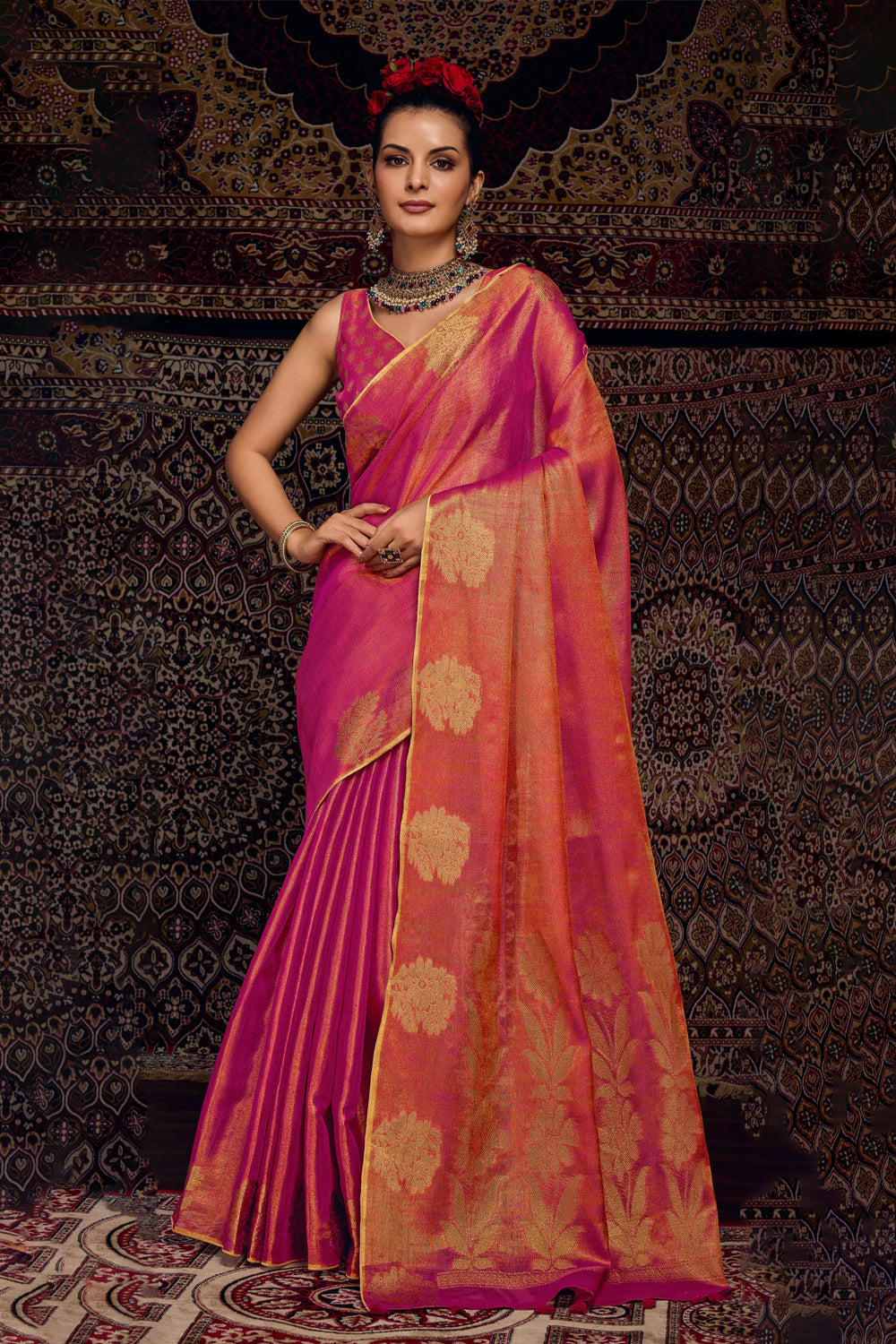 Cotton Linen Tissue Weave With Jari Motifs