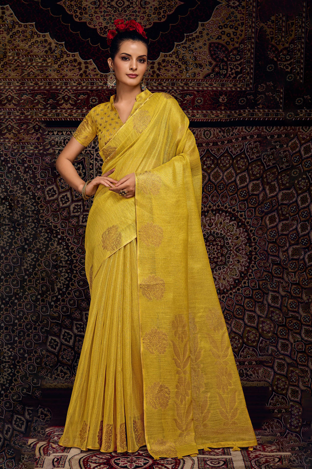 Cotton Linen Tissue Weave With Jari Motifs