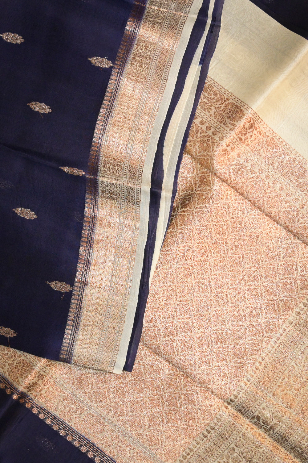 Organza Woven Jari Motifs With Tusser Contrast