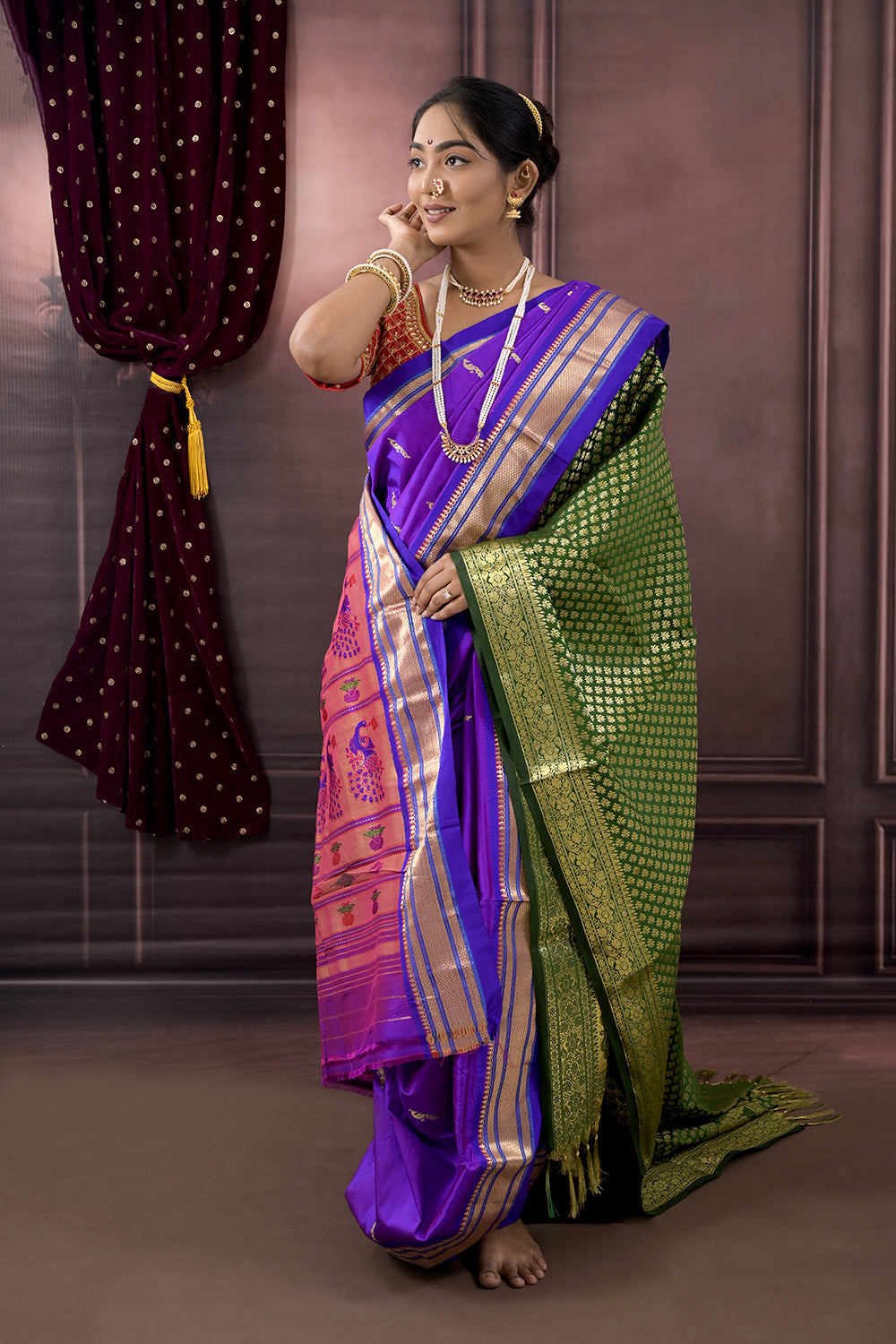 9yard Woven Zari Peacock Motifs