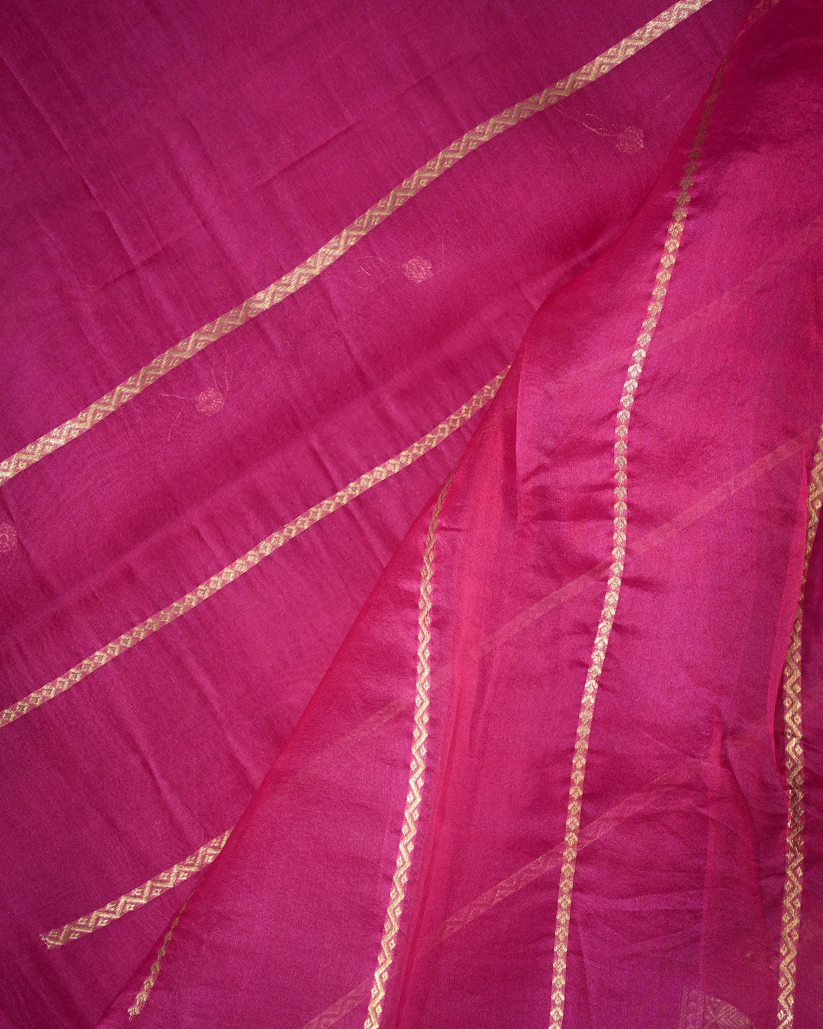Hot Pink Pure Banarasi Kora Silk Saree with Chunri Buttis