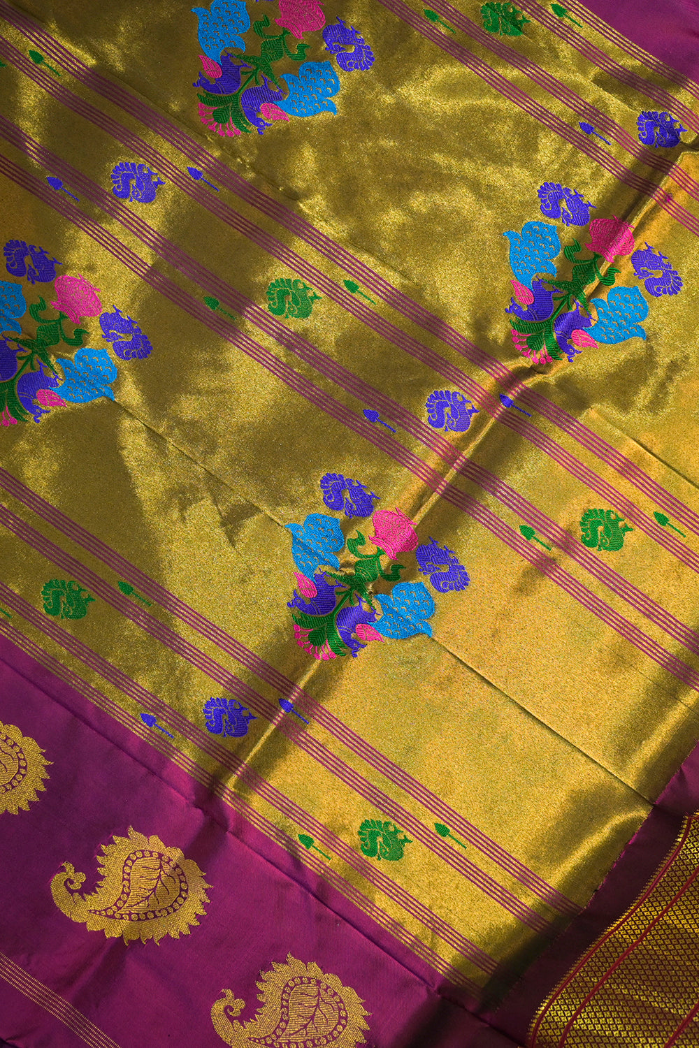 9yard Handwoven Pure Paithani Gold Zari