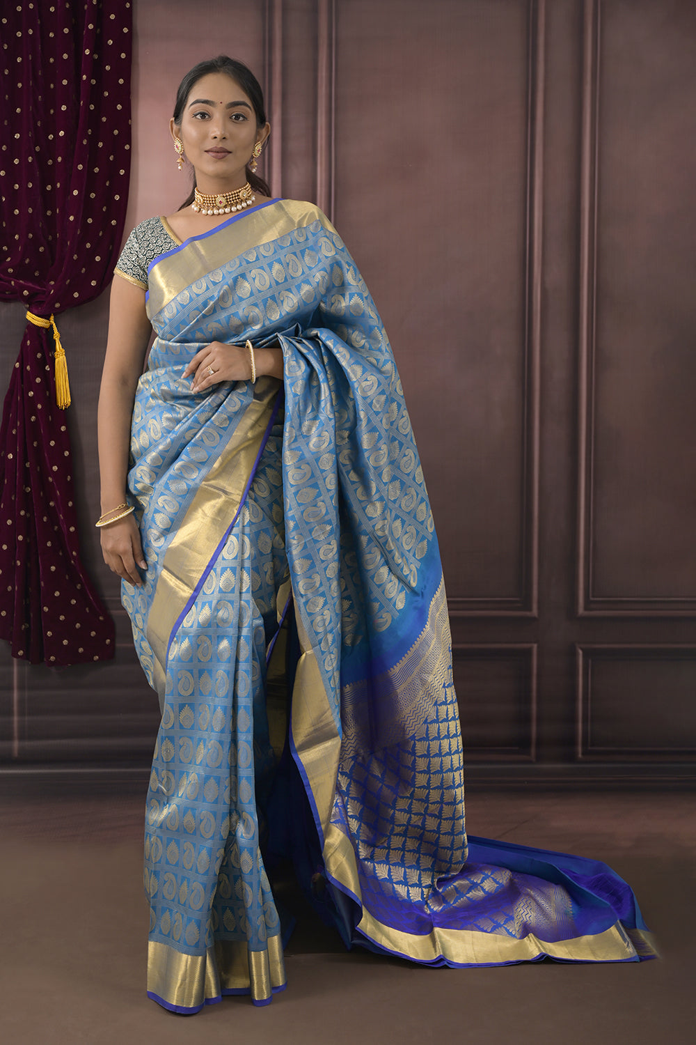 Kanjivaram Woven All Over Zari Chex Motifs