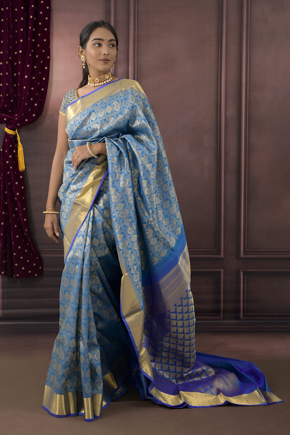 Kanjivaram Woven All Over Zari Chex Motifs