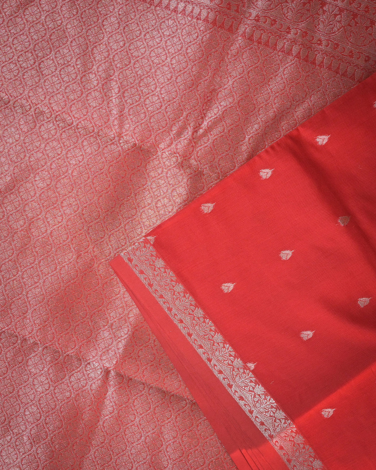 Red Chanderi Cotton Saree with Woven Buttis & Piping Border