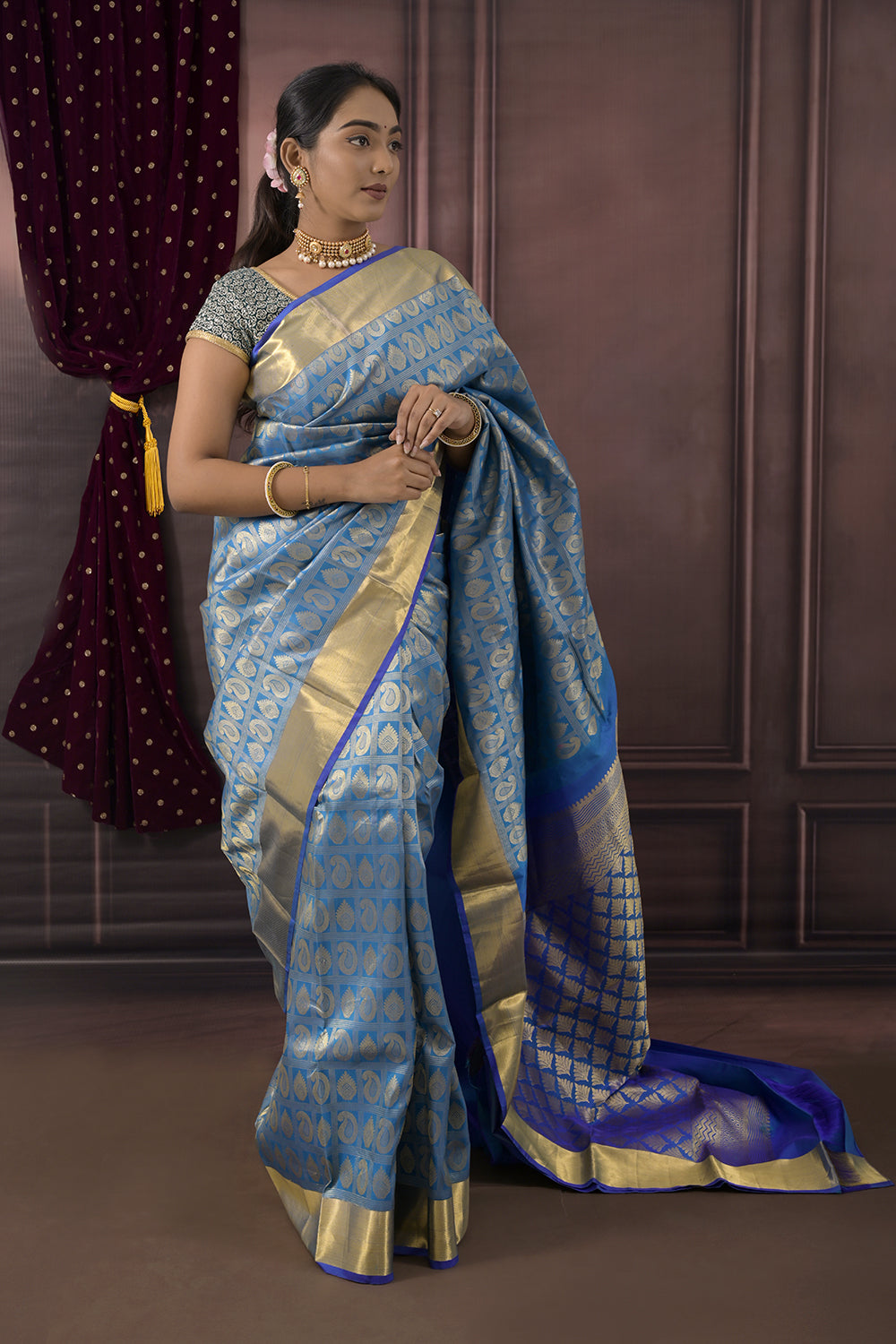 Kanjivaram Woven All Over Zari Chex Motifs