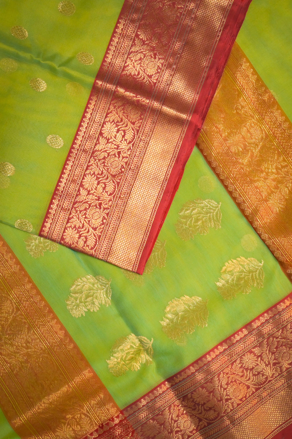 Chanderi Woven Jari Motifs With Red Contrast