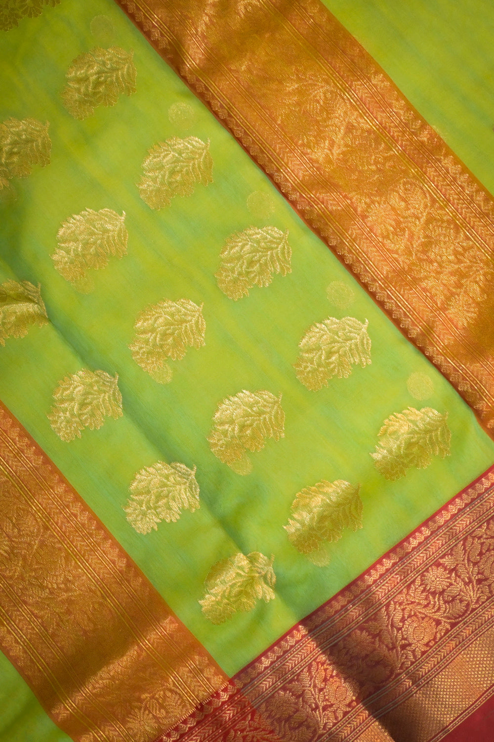 Chanderi Woven Jari Motifs With Red Contrast