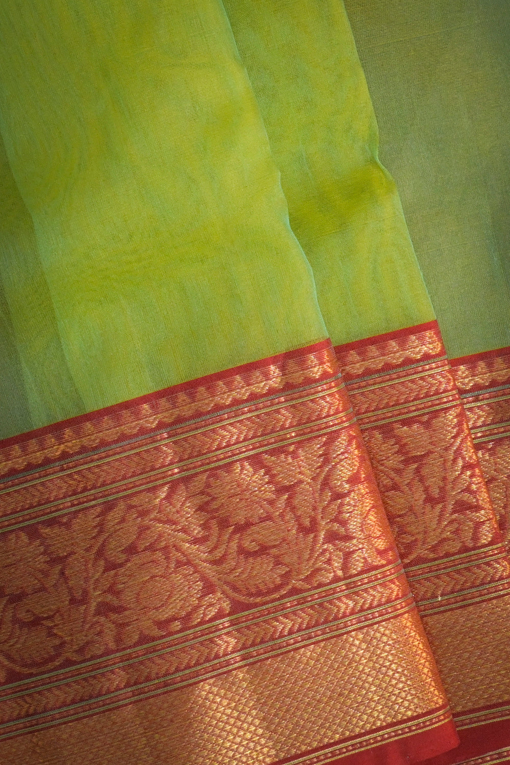 Chanderi Woven Jari Motifs With Red Contrast