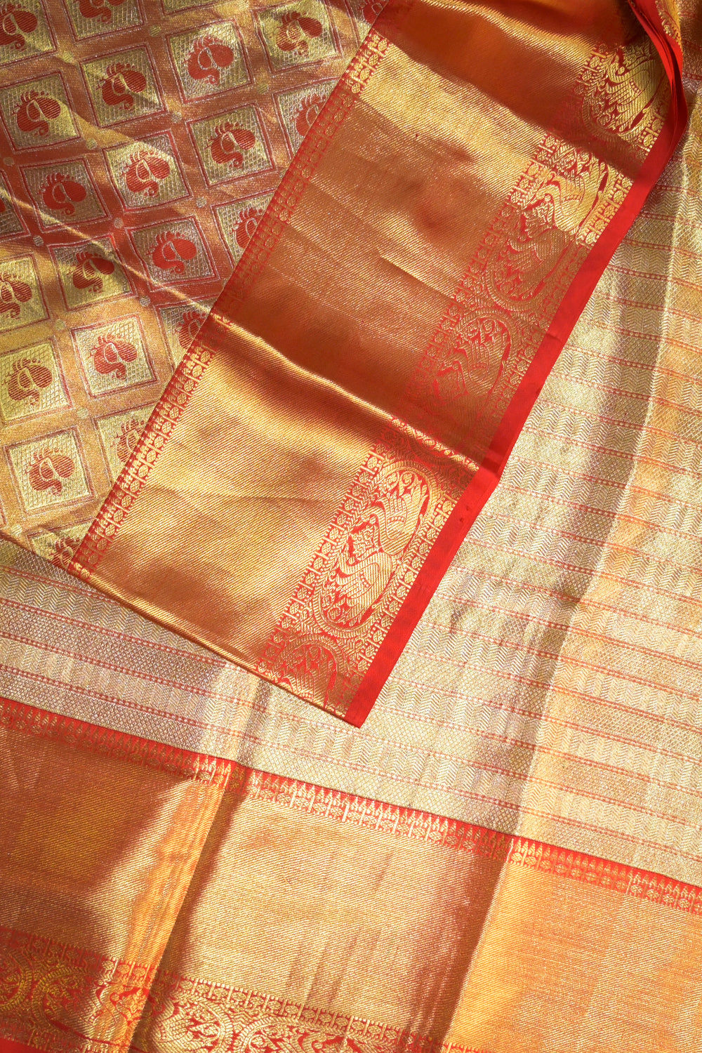 Kanjivaram Woven Peacock Jari Motifs Jaal