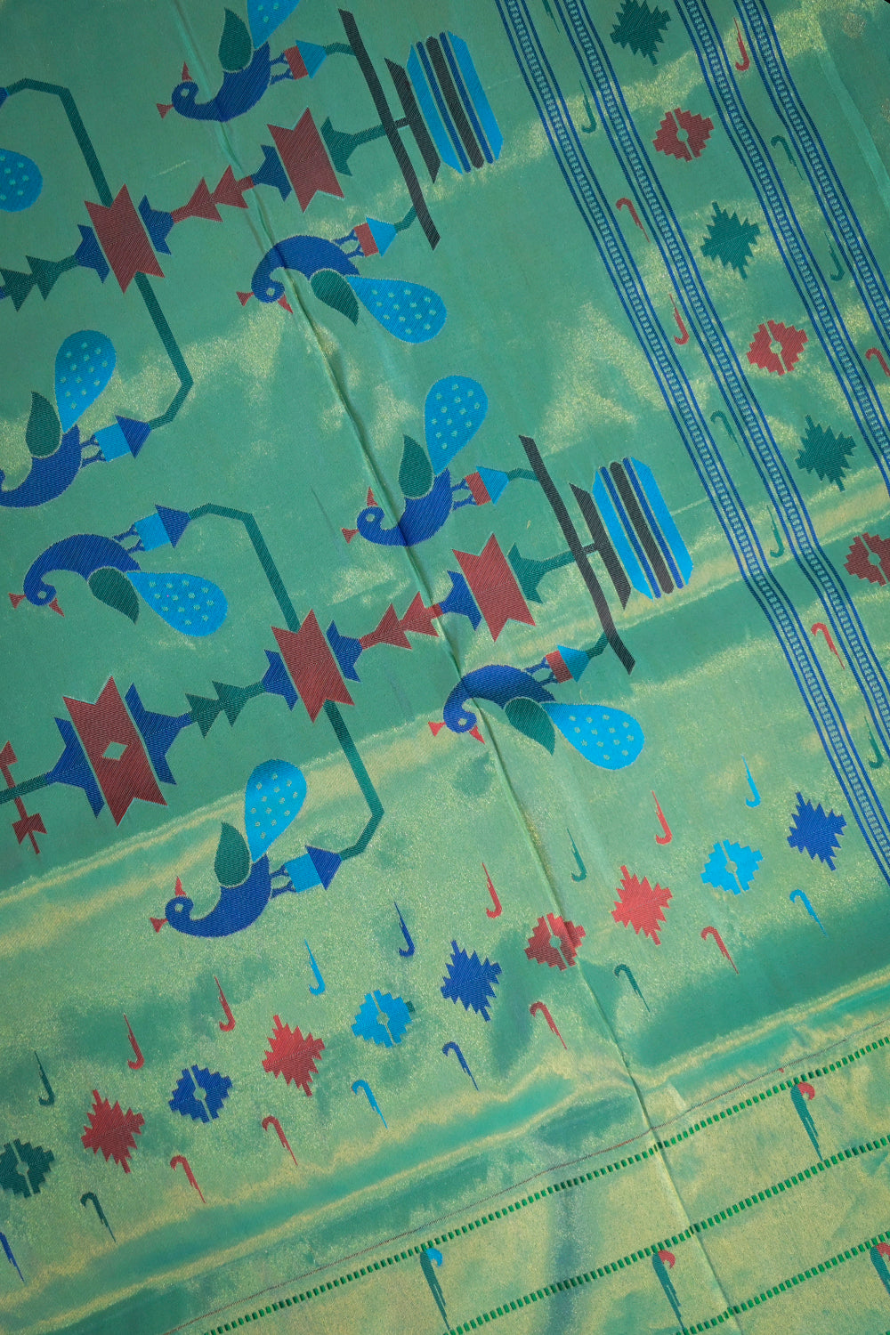 Paithani Handwoven Tissue Paithani With Triple Muniya border