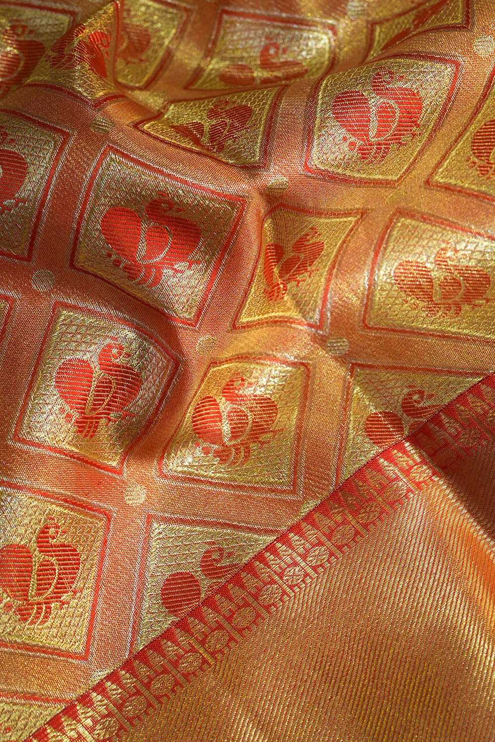 Kanjivaram Woven Peacock Jari Motifs Jaal