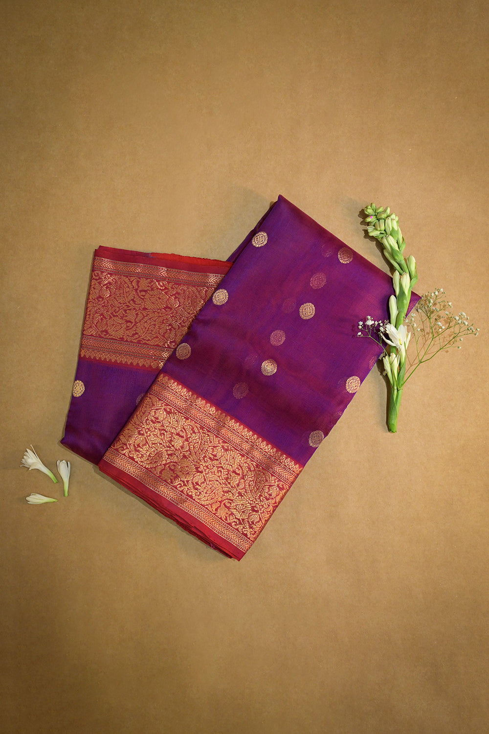 Chanderi Woven Jari Motifs With Red Contrast