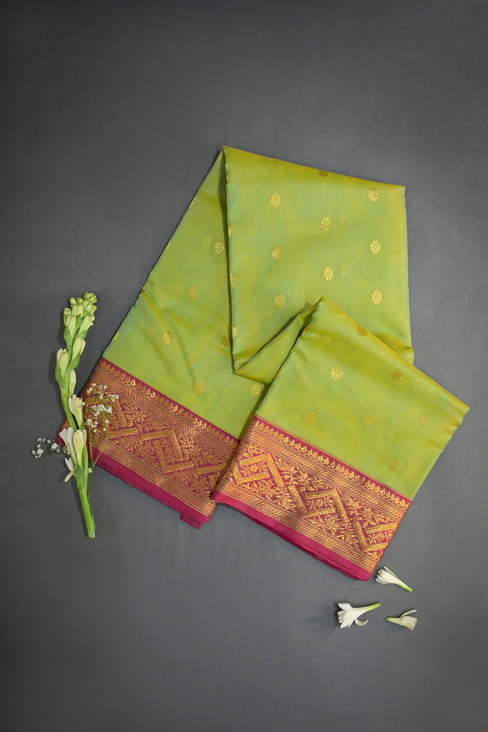 Chanderi Woven Jari Motifs With Pink Contrast
