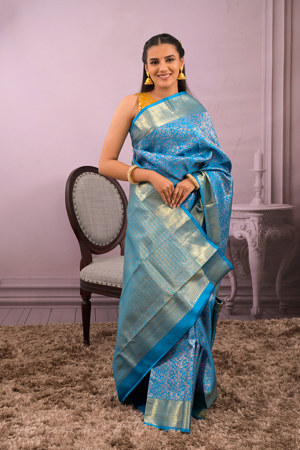 Kanjivaram All Over Brocade Weave With Rose Gold Jari