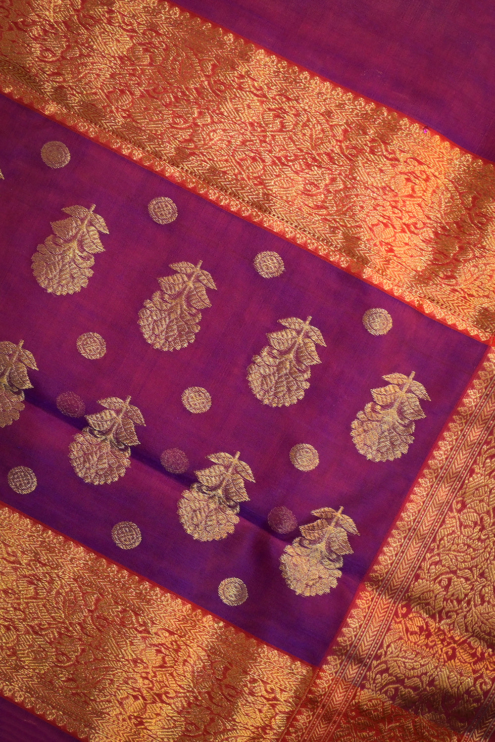 Chanderi Woven Jari Motifs With Red Contrast