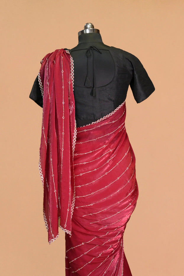 Satin Lining Skirt Border And Pallu Work