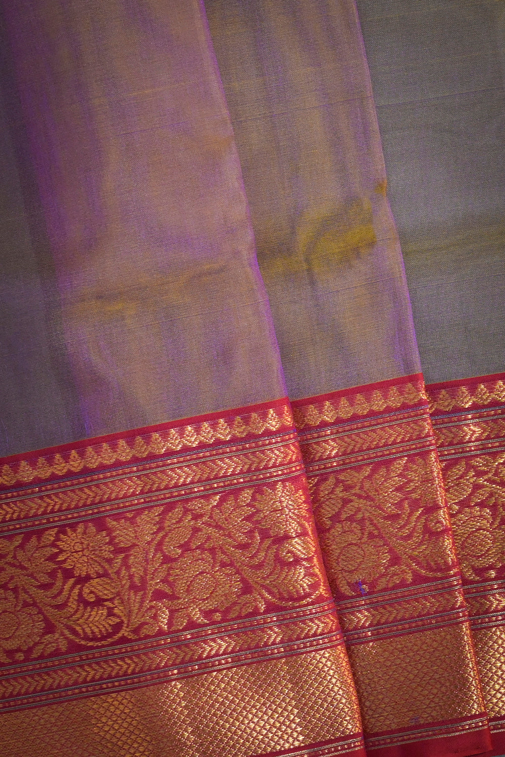 Chanderi Woven Jari Motifs With Red Contrast