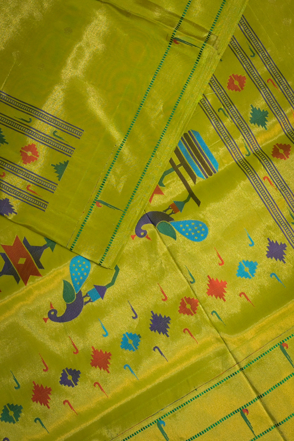 Paithani Handwoven Tissue Paithani With Triple Muniya Border