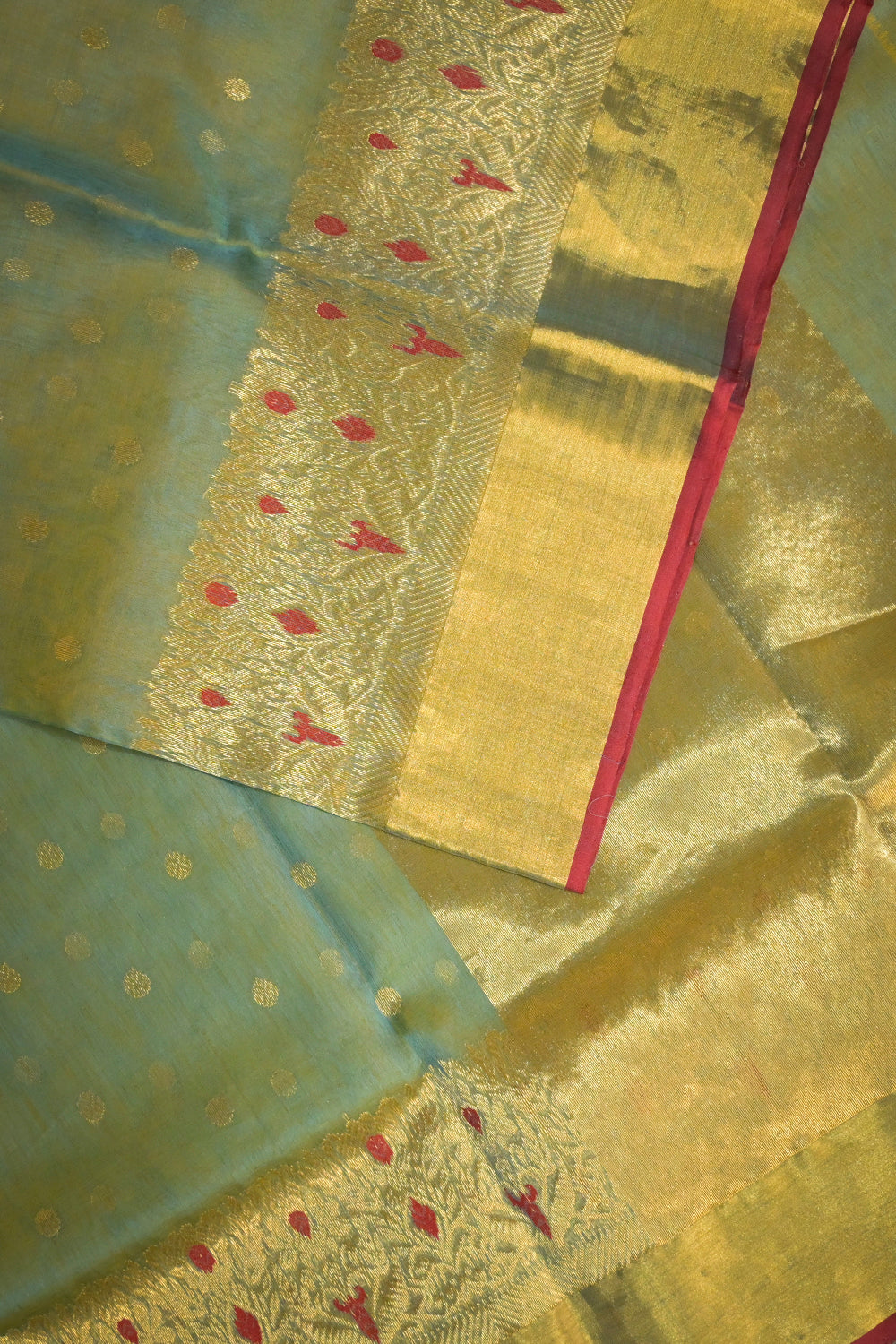 Chanderi Woven Jari Motifs With Jari Double Border