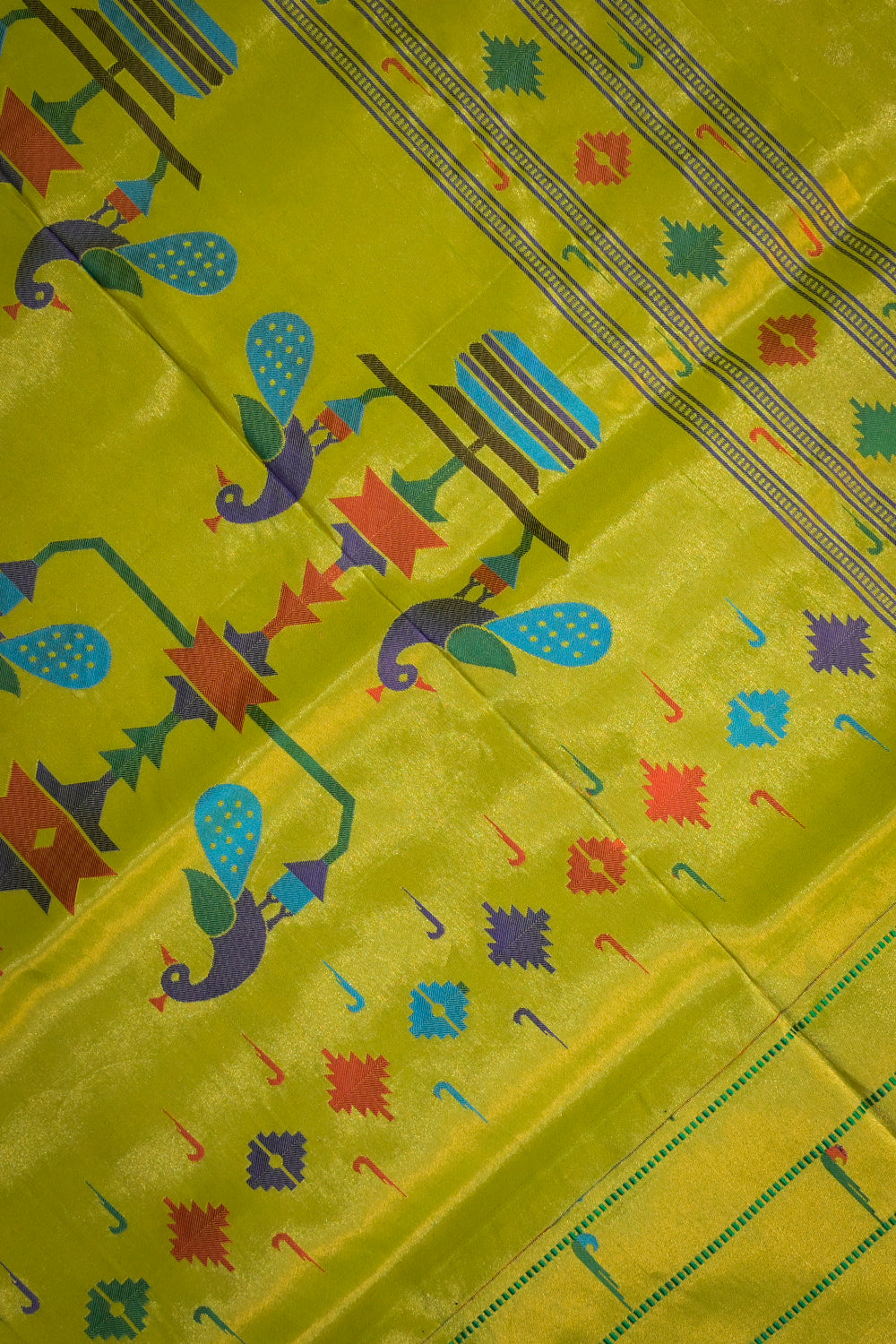 Paithani Handwoven Tissue Paithani With Triple Muniya Border