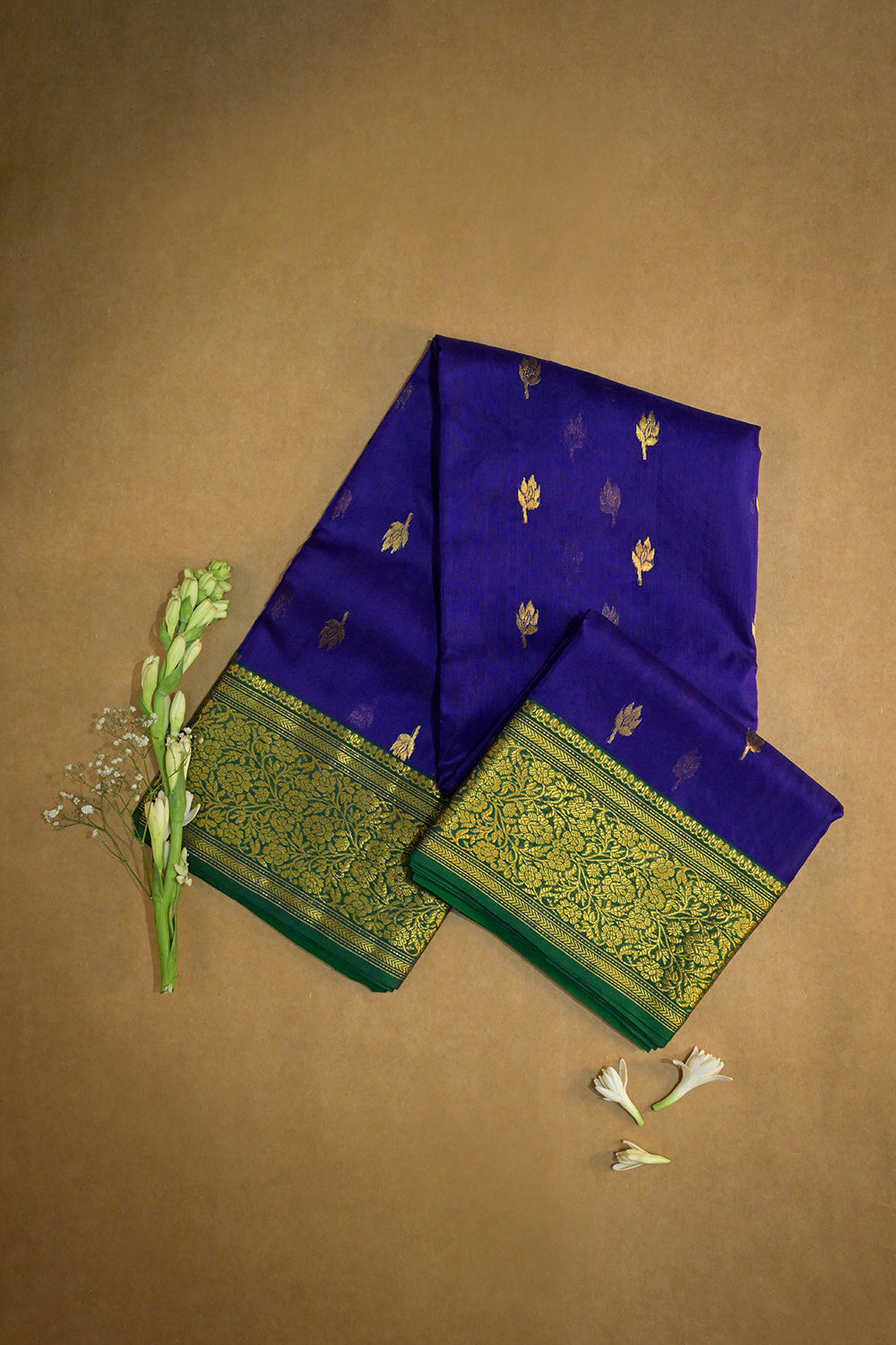 Chanderi Woven Jari Motifs With Green Contrast