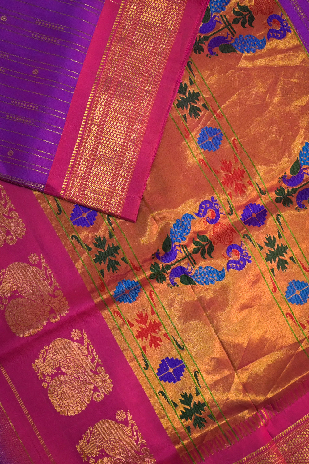 Paithani Handwoven Lining Paithani With Red contrast
