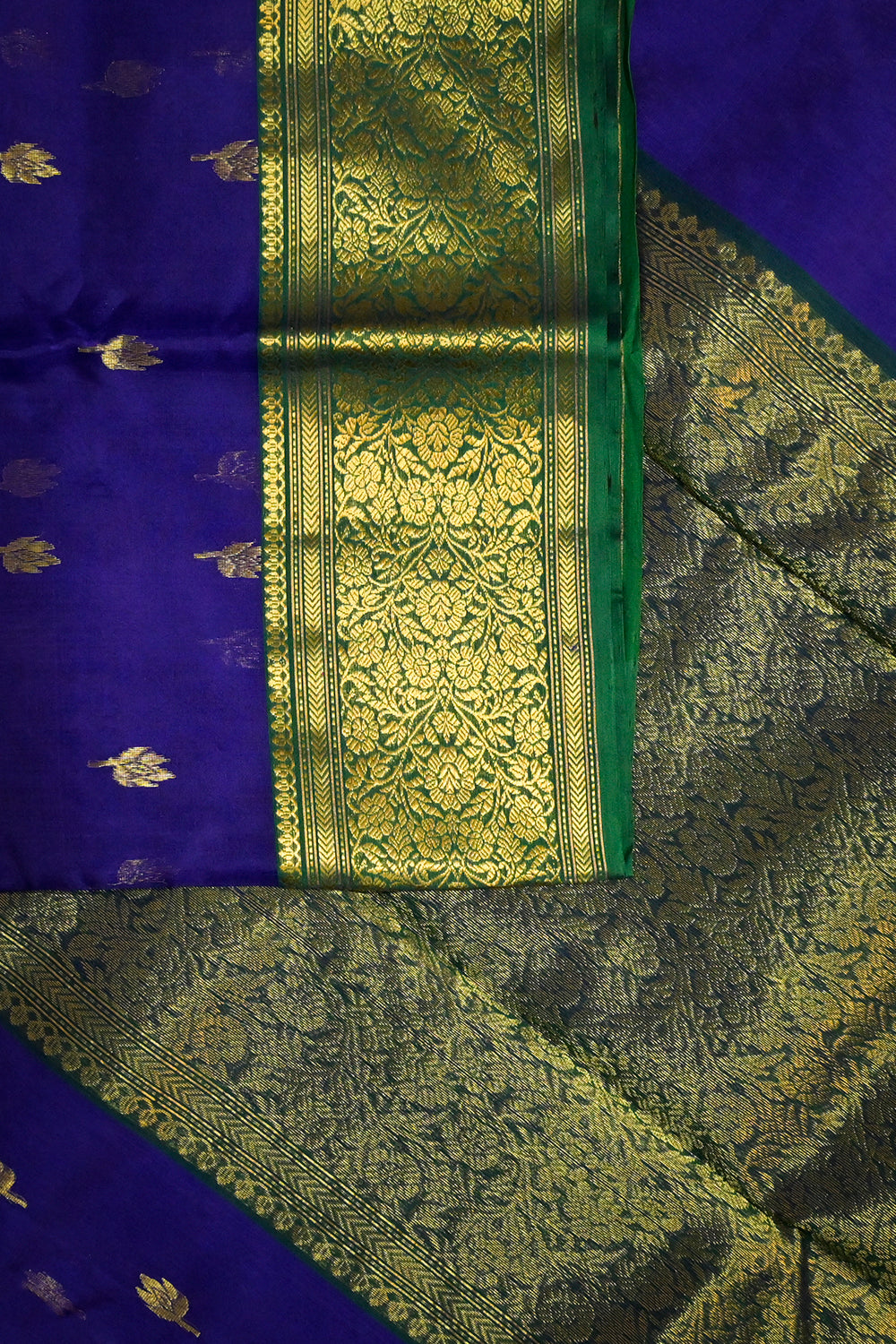 Chanderi Woven Jari Motifs With Green Contrast
