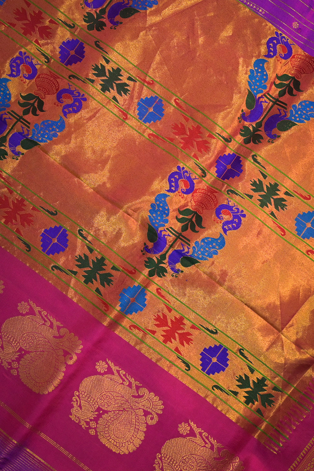 Paithani Handwoven Lining Paithani With Red contrast