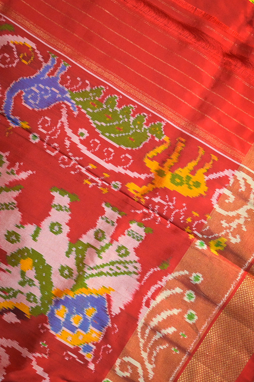 Ikkat Patola Tie And Dye Weave With Animal Print Weaving