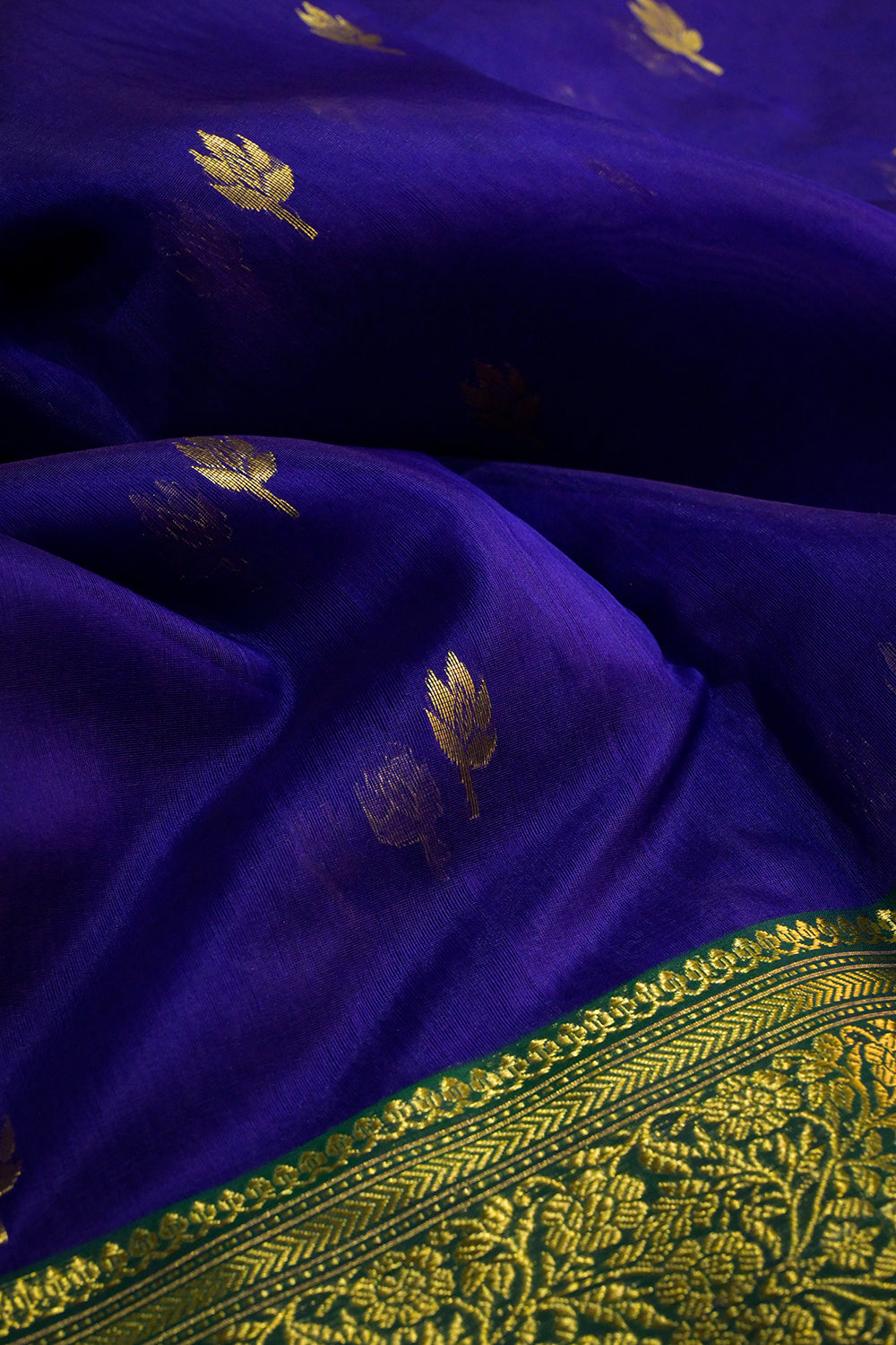 Chanderi Woven Jari Motifs With Green Contrast