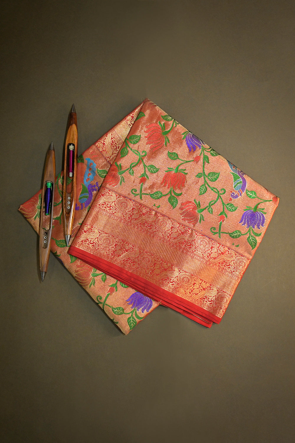 Paithani Handwoven Meenakari Jaal Paithani With Kanchi Border